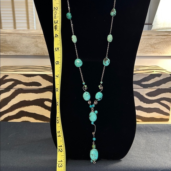 Boho Vintage silver turquoise statement 
Y necklace and earrings. - Picture 3 of 10